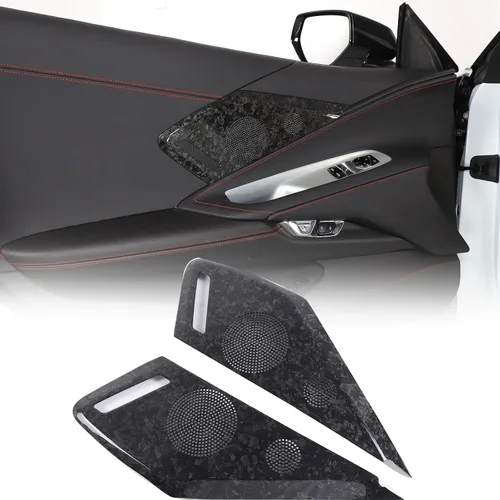 Vista 9 de Cubierta de altavoz de puerta lateral de automóvil compatible con Chevrolet Corvette C8 2LT 3LT 2020-2023 fibra de carbono real, 2 piezas, Negro