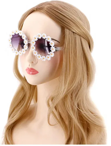Vista 7 de Naimo Fashion - Gafas de sol redondas con decoración de perlas, protección contra los rayos UV, armazón de metal.