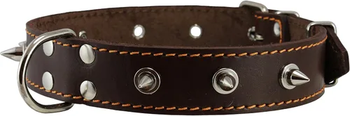 Vista 2 de Real piel café Spiked perro collar spikes, 1.25" Amplio. Fits 15.5"-20" cuello, Medium Razas