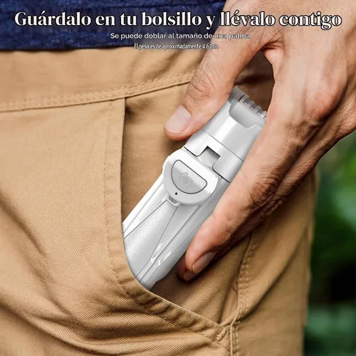 Vista 6 de Mini soporte de trípode para selfie stick con control remoto Bluetooth Blanco