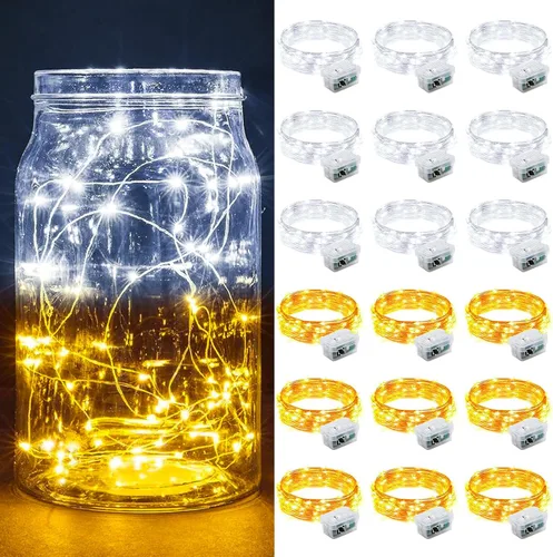 Vista 85 de Paquete de 6 luces de hadas a pilas con temporizador remoto, 8 modos de iluminación, 7 pies, 20 luces LED impermeables para Halloween, Navidad