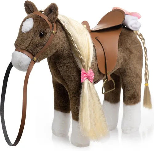 Vista 14 de HollyHOME Caballo Palomino de Peluche Animal Bonito Poni Juguete de Peluche Juego de Simulación Caballo 11 pulgadas Beige