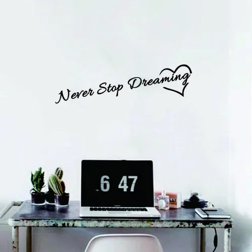 Vista 8 de Calcomanía motivacional para pared, adhesivo de PVC extraíble con frase "Never Stop Dreaming" y palabras coloridas, efecto de 33 x 10 pulgadas, arte