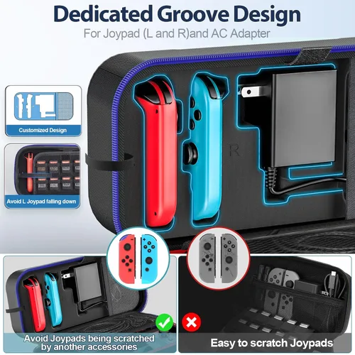 Vista 2 de Switch Carrying Case Compatible with Nintendo & OLED, Portable Switch Travel Carry Case Fit for Joy-Con and Adapter, Hard Shell Protective OLED