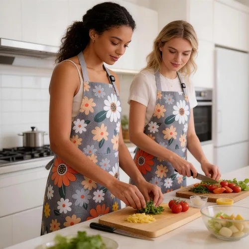 Vista 7 de 3 Pack Floral Apron for Women with Pockets, Adjustable Aprons for Women for Kitchen Cooking