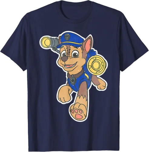 Vista 52 de Paw Patrol Chase Character Patch - Camiseta negra de manga corta con cuello redondo y ajuste clásico, talla S Negro
