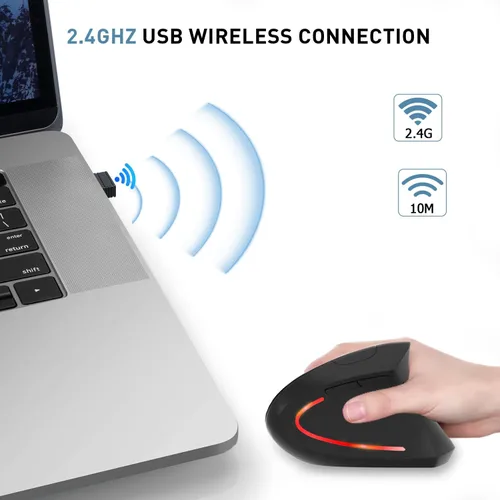 Vista 3 de Ratón ergonómico inalámbrico, ratón vertical inalámbrico 2.4G, DPI ajustable de 800/1200/1600, ratón ergonómico de 6 botones