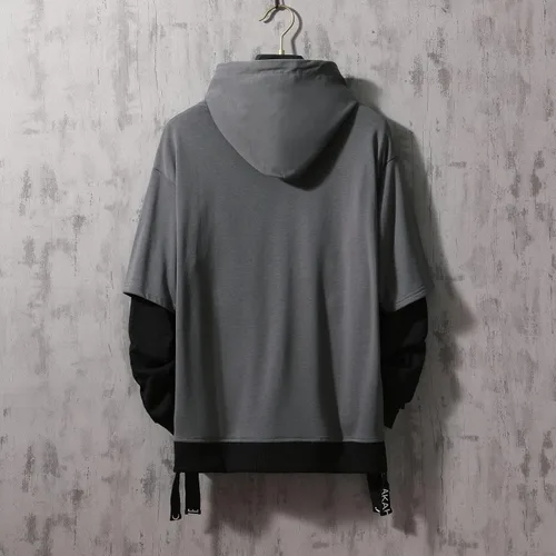 Vista 3 de GURUNVANI Sudadera con capucha de color de contraste para hombre Sudaderas con capucha de patchwork