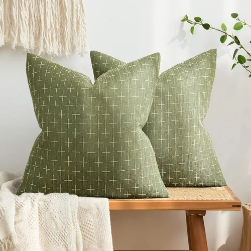 Vista 14 de MIULEE - Juego de 2 fundas de almohada decorativas de lino de arpillera, modernas, estilo campestre, rústicas, tejidas, con textura, para sofá, Gris