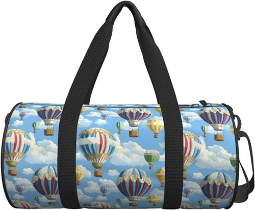 Vista 7 de Large Duffle Bag for Travel - Retro Hot Air Balloon Print Gym Bag for Women Men, Travel Foldable Bags for Women Men with Zippered Multiple Pockets