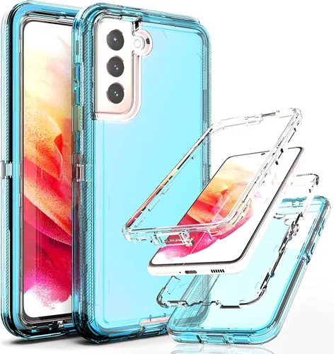 Vista 7 de Funda resistente 3 en 1 para Galaxy S21 (no para S21 Plus), con película de TPU flexible y película de lente de cámara, paquete de 2 fundas