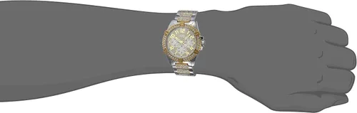 Vista 2 de GUESS Reloj de pulsera con adornos de cristal dorado de acero inoxidable