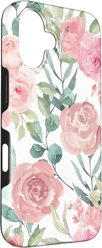 Vista 3 de iPhone 16 Pastel Pink Flower Print - Watercolor Floral Petals Blossom Case