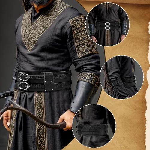 Vista 4 de Cinturón ancho vikingo medieval de piel sintética, cinturón de corsé de caballero para LARP regalos de Navidad disfraz