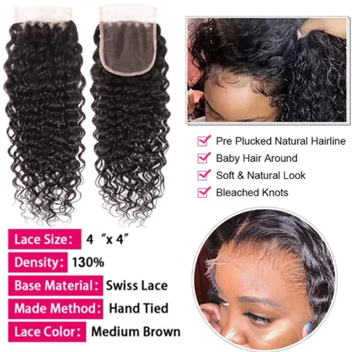 Vista 5 de Paquetes de ondas profundas con cierre (12, 14, 16 + 10 raya libre) 12A 100% sin procesar, paquetes de cabello humano virgen brasileño con cierre
