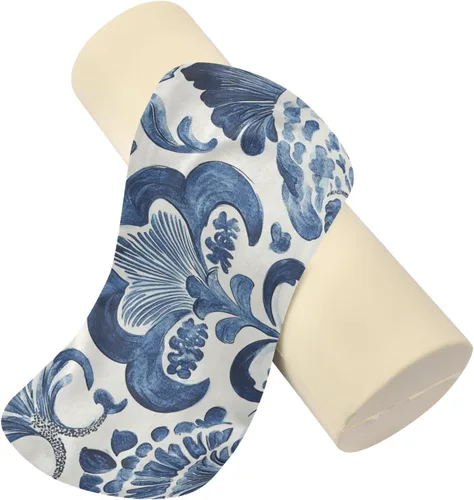 Vista 2 de Kigai Cervical Pillow for Neck Pain Relief Blue and White Pattern Neck Roll Memory Foam Pillow Round Cervical Bolster Pillow for Legs Bed Head Back