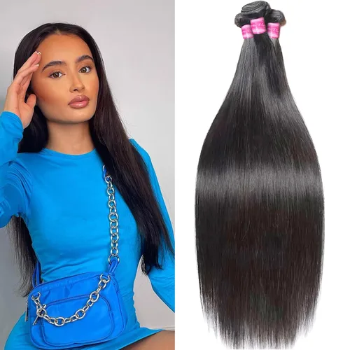Vista 45 de Paquetes Bob Liso 3 Paquetes de Cabello Humano Corto 10, 10 y 10 Pulgadas, 100% Cabello Crudo Sin Procesar, Tejido Rápido, Color Negro Natural