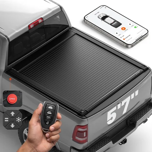 Vista 17 de WOLFBOX Cubierta Power Tonneau para Chevy Silverado y GMC Sierra 1500 2019 Se adapta a cama de 5.10 pies, aplicación y control remoto, se bloquea