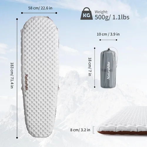 Vista 2 de Naturehike - Colchoneta ultraligera aislada con R5.8, colchón inflable de doble acolchado de 3.2 pulgadas para camping, senderismo, escalada