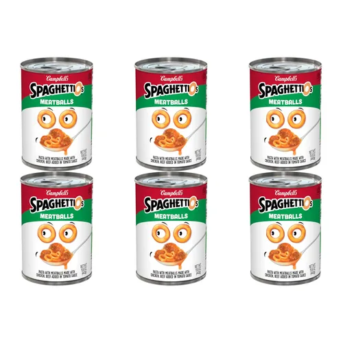 Vista 46 de SpaghettiOs Pasta enlatada con albóndigas A to Z's, lata de 15.6 onzas