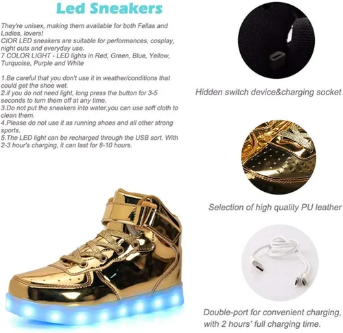 Vista 7 de IGxx Zapatos con luz LED para niños, tenis de alta calidad, zapatos con luces para niños, carga USB, entrenadores luminosos intermitentes