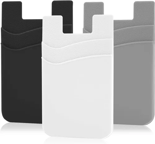 Vista 10 de SS Billetera negra para teléfono, tarjetero adhesivo para iPhone, Samsung Galaxy y cualquier teléfono inteligente, paquete de 3 Negro Negro Negro