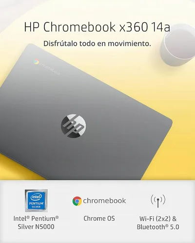 Vista 2 de HP - Laptop Chromebook x360 14a 2 en 1, Intel Pentium Silver N5000, 4 GB RAM, 64 GB eMMC, pantalla HD de 14", Chrome OS, cámara web, micrófonos