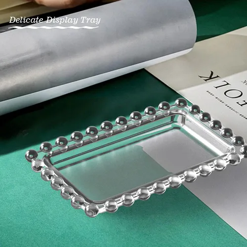 Vista 4 de Molde de bandeja de resina con bordes de cuentas, molde rectangular para placa de joyería para resina epoxi, soporte para velas, jabonera