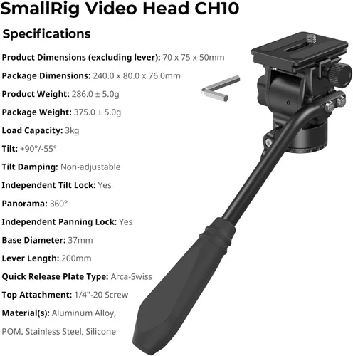 Vista 8 de SmallRig Cabezal de video compacto con placa de liberación rápida para Arca