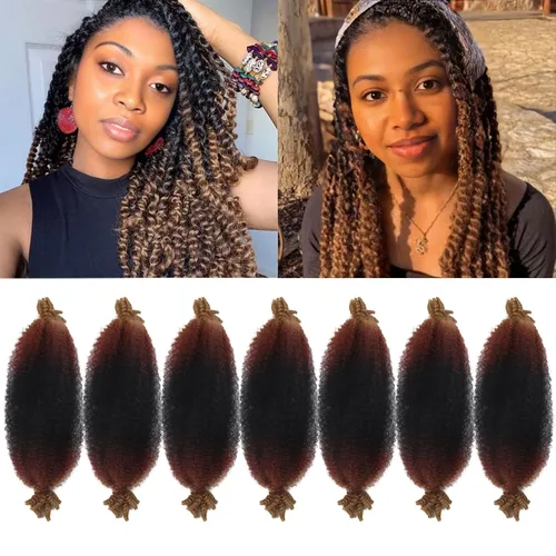 Vista 52 de Cabello afro trenzado elástico de 16 pulgadas, paquete de 3 marley twist para rastas falsas, trenzas rizadas de mariposa, cabello trenzado marley