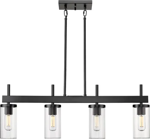 Vista 2 de Golden Lighting 7011-LP BLK-CLR Winslett colgante lineal, negro mate- luz colgante, iluminación colgante, Lámpara de techo, Lámparas colgantes Isla
