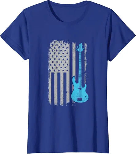 Vista 70 de Electric Bass Guitar Player American Flag Musician T-Shirt Asphalt Grey