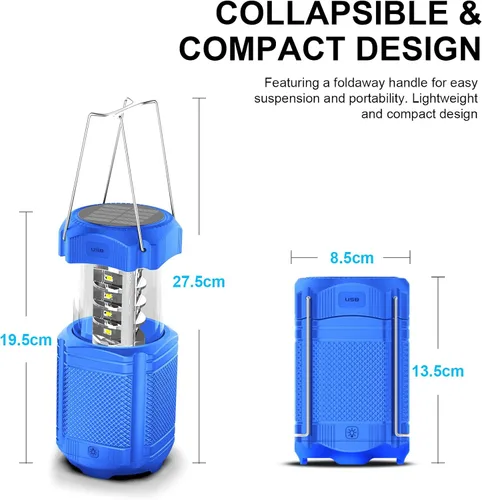 Vista 6 de Linterna de camping 5000mAh Solar con manivela telescópica, linterna LED recargable con USB, carga portátil para cortes de energía, lámpara