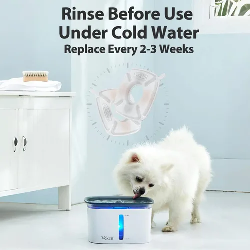 Vista 6 de Veken Filtro de fuente de agua para gatos, paquete de 4 filtros clásicos de repuesto y 4 esponjas de repuesto para dispensador automático de agua