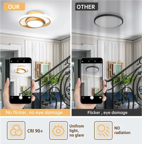 Vista 3 de CANEOE Lámpara de Techo LED Pequeña y Moderna, Dorada Redonda, Accesorios de Luz de Pasillo para Techos, Lámparas de Techo Interiores para Pasillo