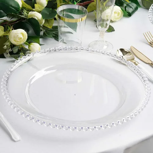 Vista 26 de Efavormart - Paquete de 10 platos de postre de plástico transparente rubor con borde de cuentas, platos redondos desechables para ensalada, 8