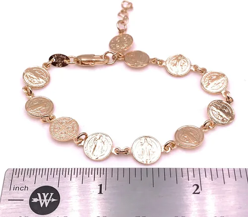 Vista 3 de Art & Designs by AA Pulsera religiosa de bendición de San Benito con dijes de metal dorado, Metal