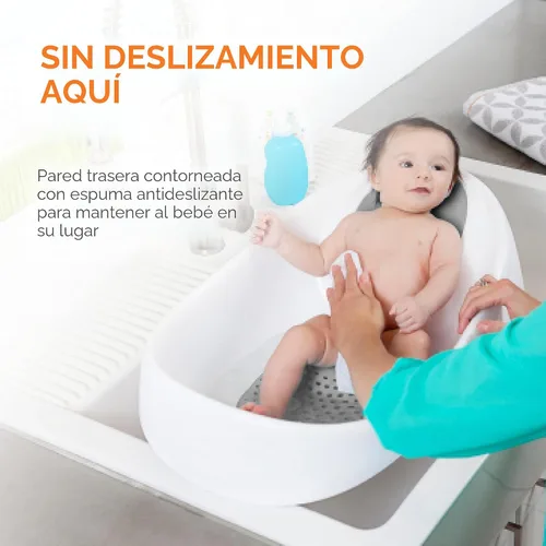 Vista 5 de Boon Soak 3 Stage Baby Bathtub - Tina de baño para bebé de 3 etapas Boon - Tina de baño con tres posiciones de soporte para recién nacidos a niños