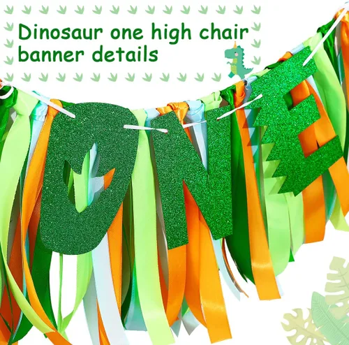 Vista 5 de Sursurprise Decoraciones de cumpleaños de One a Saurus, suministros de fiesta de primer cumpleaños de dinosaurio con globos, pancarta para silla