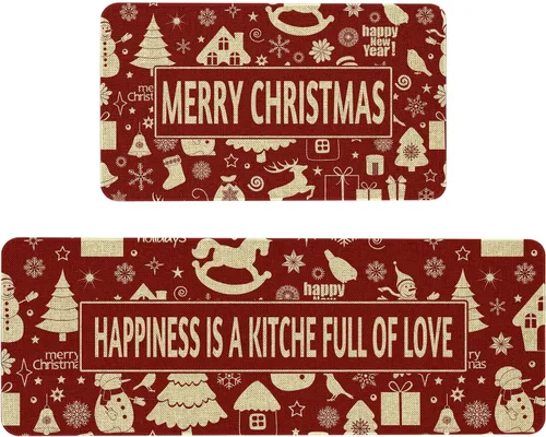 Vista 7 de Mloabuc - Juego de 2 alfombrillas de cocina de Merry Christmas, antifatiga, impermeables, resistentes a las manchas, alfombra azul decorativa