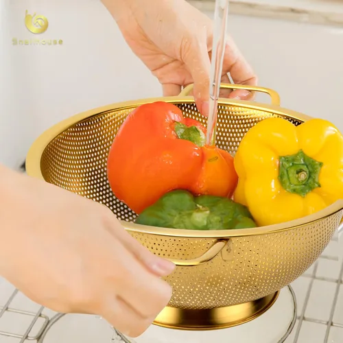 Vista 5 de Snailhouse Colador de acero inoxidable de 3 cuartos de galón para pasta, arroz, alimentos, colador metálico con asas y base autodrenante