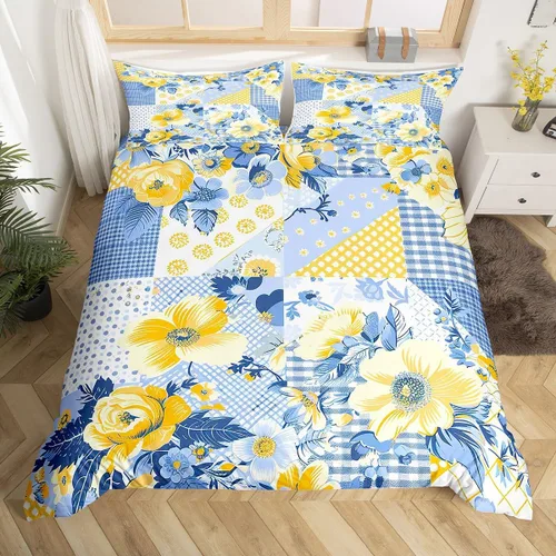 Vista 46 de Juego de funda de edredón con lazo de dibujos animados para niñas, tamaño individual, juegos de ropa de cama de princesa con lazo para niños, 2 Azul