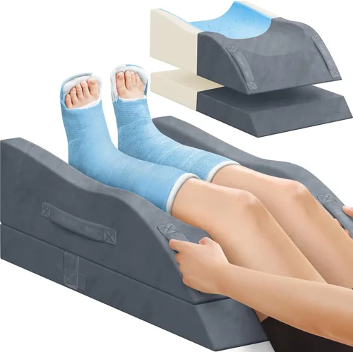 Vista 17 de TranquilRelax Almohadas de elevación de piernas, almohada de cuña para después de una cirugía o descanso, soporte de piernas de espuma viscoelástica