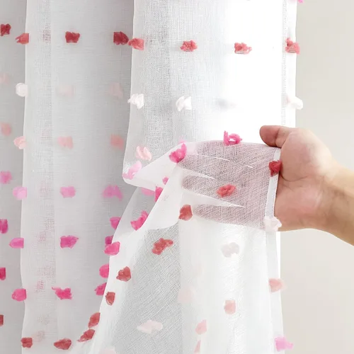 Vista 13 de RYB HOME Cortinas rosas con bonito pompón transparente superposición de 96