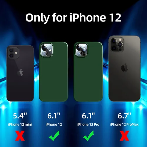 Vista 6 de Funda 5 en 1 para iPhone 12 Pro con protector de pantalla y protector de lente de cámara, funda de silicona líquida para iPhone 12 Pro (verde alpino)