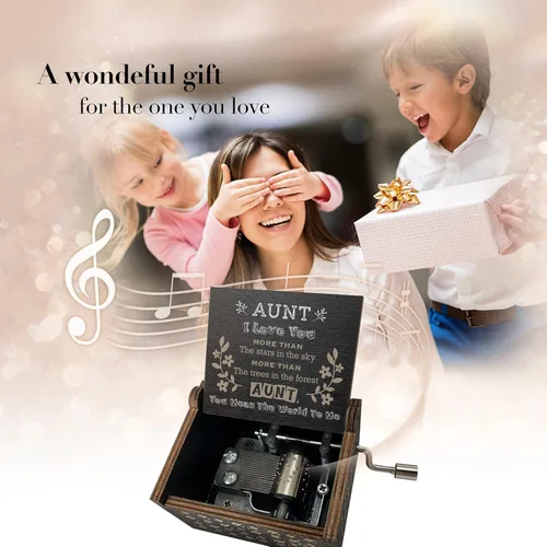 Vista 3 de Caja de música de regalo para tía de sobrina o sobrina tía, regalo de cumpleaños, regalos para tía, regalos para tía, cajas musicales de madera