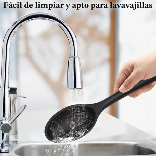 Vista 6 de Cuchara de cocina de silicona, cucharas antiadherentes de cocina para cocinar, cuchara de servir ranurada y sólida resistente al calor, cucharas