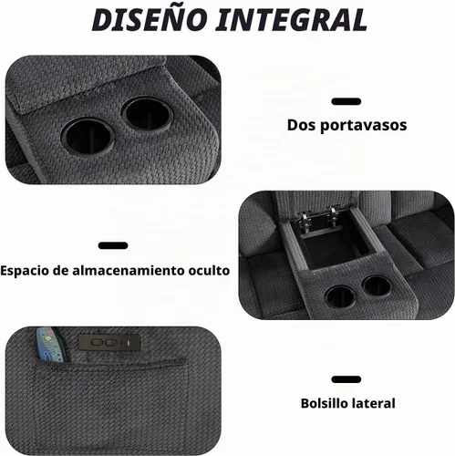 Vista 6 de CANMOV Juego de sofá reclinable, sofá biplaza reclinable manual y sofá de 3 plazas con reposabrazos sobrerelleno para sala de estar, muebles de Gris