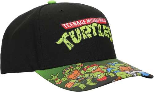 Vista 5 de TMNT Classic Retro Cartoon Characters & Logo Hombres Negro Precurve Snapback Sombrero, Negro