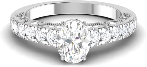 Vista 2 de Anillo de compromiso con certificación IGI de 0.50 a 3.0 quilates con diamantes de excelente corte ovalado creado en laboratorio, con acento en oro